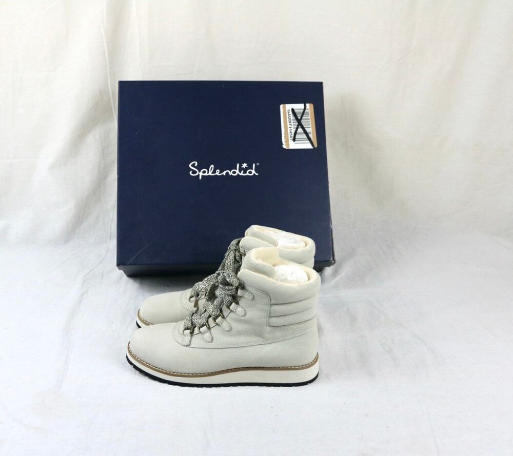 Splendid Women's Potter Hiker Size 6.5 Lace-Up Boot Solid Leather White Gray